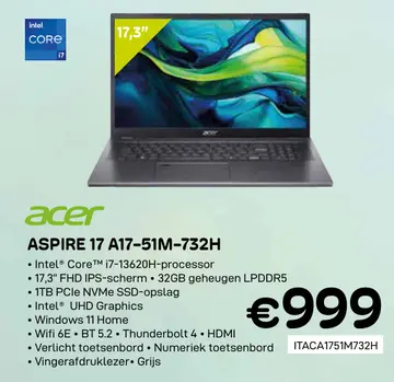 Aanbieding: Aspire 17 a17-51m-732h
