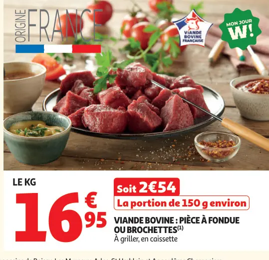 Offre: Viande bovine: pièce à fondue ou brochettes