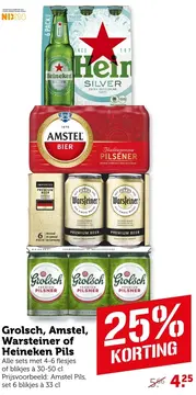 Aanbieding: Grolsch, Amstel, Warsteiner of Heineken Pils