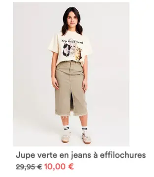 Offre: Jupe verte en jeans à effilochures