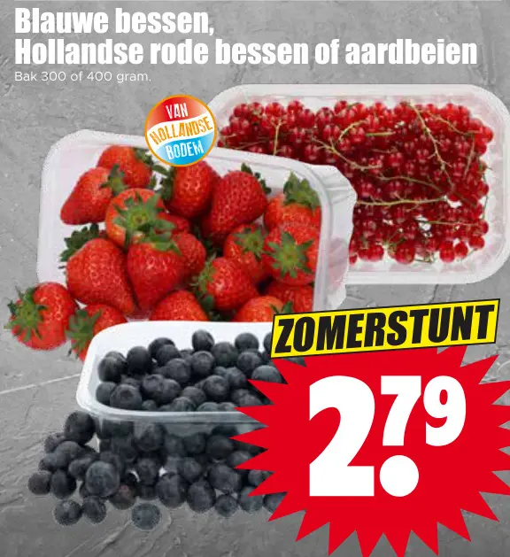 Aanbieding: Blauwe bessen, Hollandse rode bessen of aardbeien