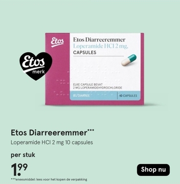 Aanbieding: Etos Diarreeremmer Loperamide HCI 2 mg 