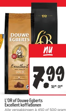 Aanbieding: L'OR of Douwe Egberts Excellent koffiebonen