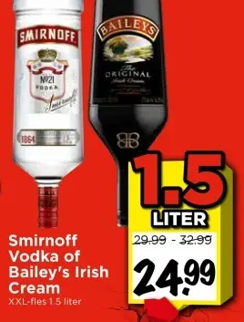 Aanbieding: Smirnoff Vodka of Bailey's Irish Cream
