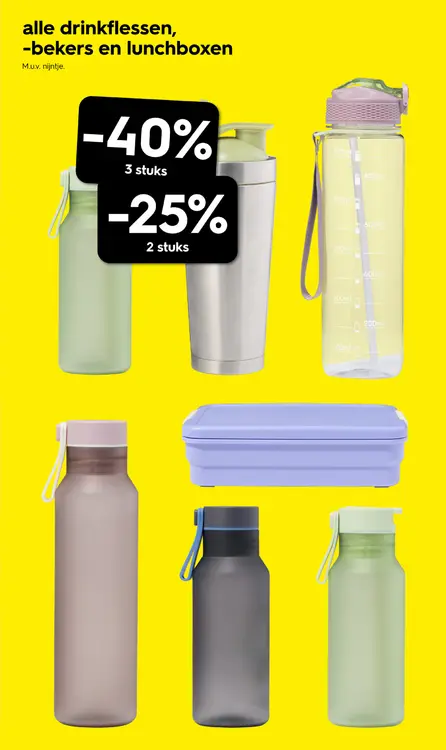 Promotie: Alle drinkflessen, -bekers en lunchboxen