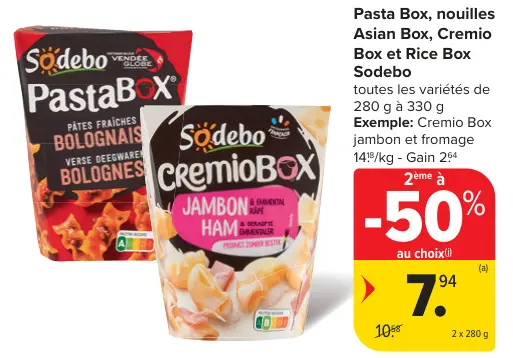 Offre: Pasta Box, nouilles Asian Box, Cremio Box et Rice Box