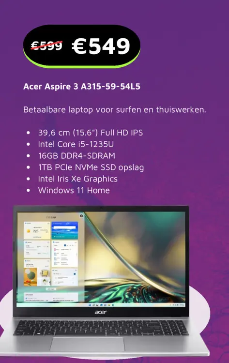 Aanbieding: Acer Aspire 3 A315-59-54L5