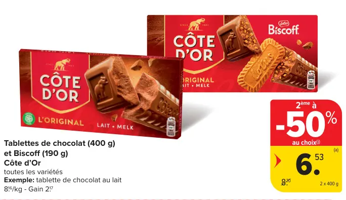Offre: Tablettes de chocolat et Biscoff