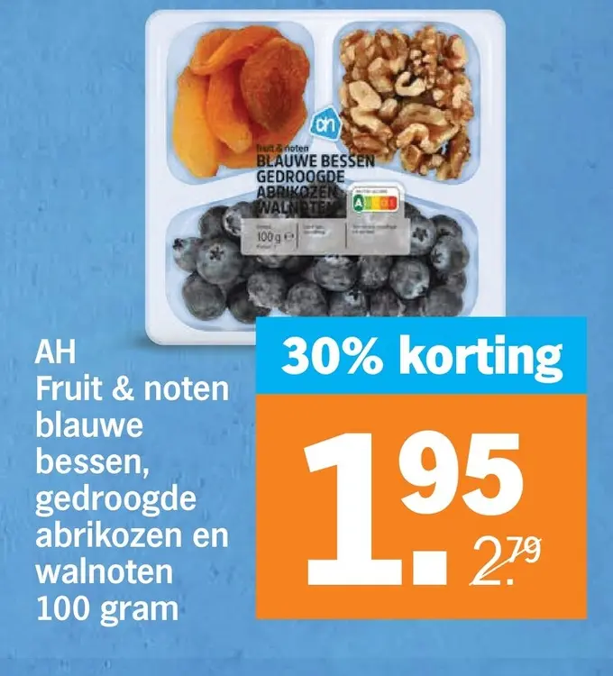 Aanbieding: Fruit & noten blauwe bessen, gedroogde abrikozen en walnoten