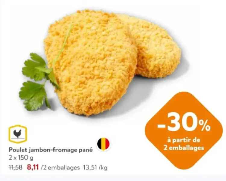 Offre: Poulet jambon-fromage pané