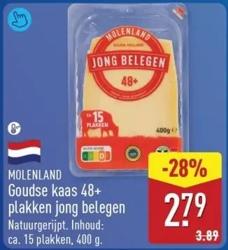 Aanbieding: Goudse kaas 48+ plakken jong belegen