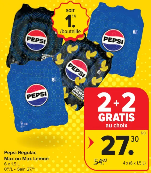 Offre: Pepsi Regular, Max ou Max Lemon