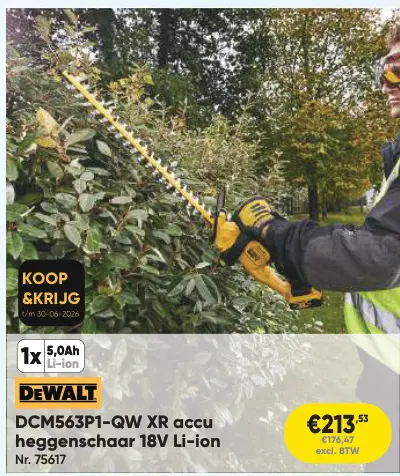 Promotie: DCM563P1-QW XR accu heggenschaar 18V Li-ion
