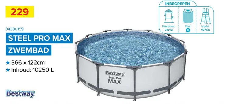 Promotie: Bestway Steel Pro Max Pool - Ø366x122cm - Incl. trap en afdekzeil- Rond