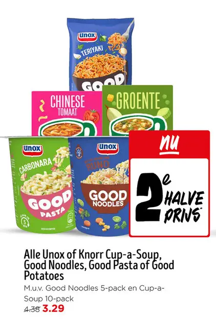 Aanbieding: Unox or Knorr Cup-a-Soup, Good Noodles, Good Pasta of Good Potatoes