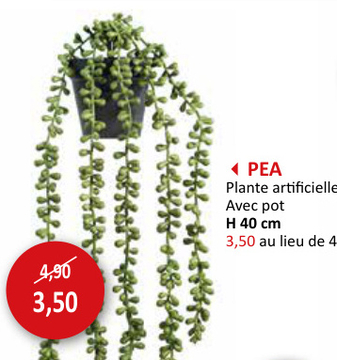 Offre: Plante artificielle suspendue Pea H40cm