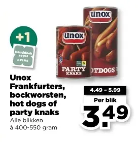 Aanbieding: Unox Frankfurters, bockworsten, hot dogs of party knaks