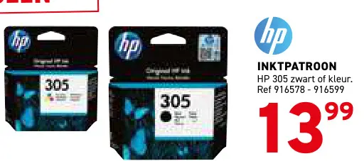 Promotie: INKTPATROON HP 305 zwart of kleur.