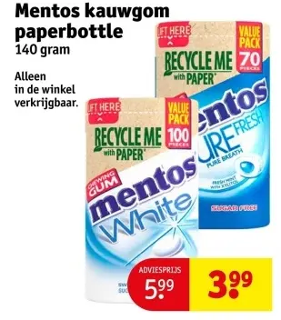 Aanbieding: Mentos kauwgom paperbottle