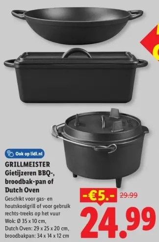 Aanbieding: Gietijzeren BBQ-, broodbak-pan of Dutch Oven