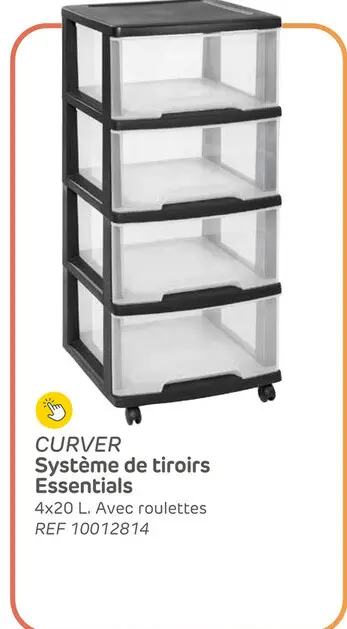 Offre: Système de tiroirs curver essentials - 4x20l avec roulettes