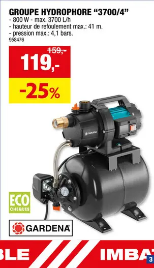 Offre: Gardena 3700/4 groupe hydrophore 800W