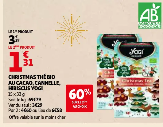 Offre: Christmas thé bio au cacao, cannelle, hibiscus yogi