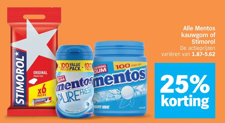Aanbieding: Mentos kauwgom of Stimorol