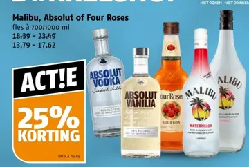 Aanbieding: Malibu, Absolut of Four Roses