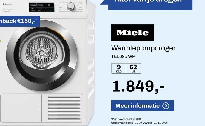 Aanbieding: Miele TEL695WP Steam&9kg