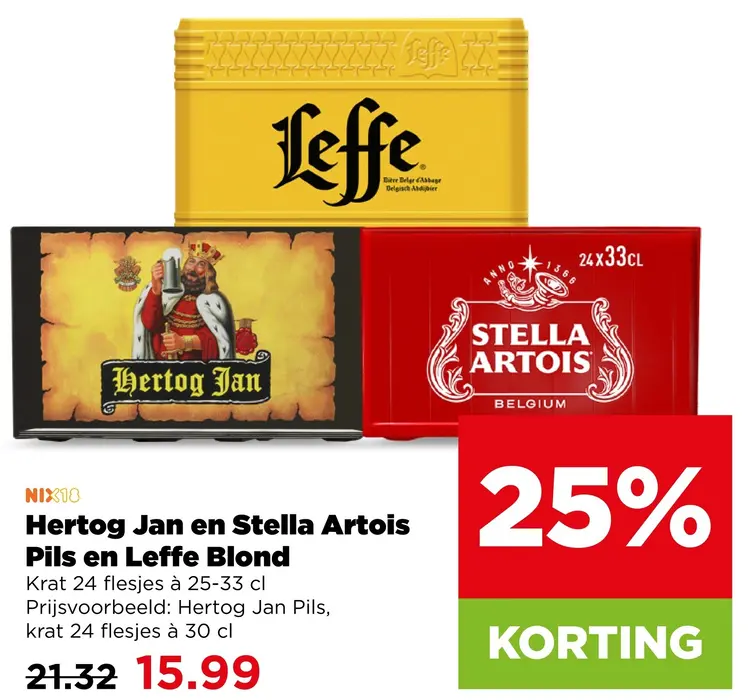 Aanbieding: Hertog Jan en Stella Artois Pils en Leffe Blond