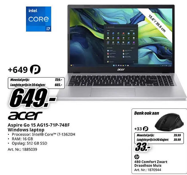 Aanbieding: Aspire Go 15 AG15-71P-748F Windows laptop