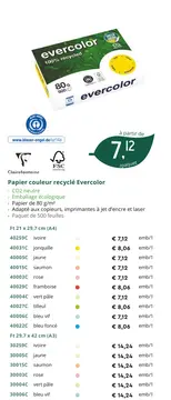 Offre: Papier couleur recyclé Evercolor