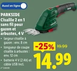 Offre: Cisaille 2 en 1 sans fil pour gazon et arbustes, 4V