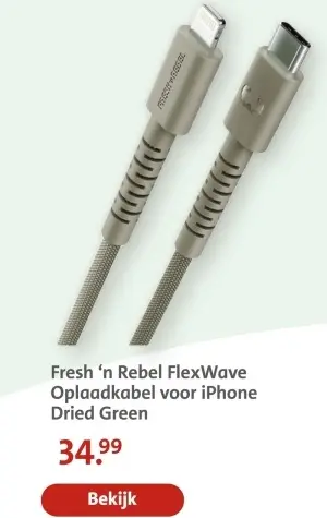 Aanbieding: FlexWave Oplaadkabel voor iPhone Dried Green