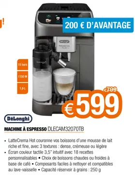 Offre: Machine à espresso dlecam32070tb