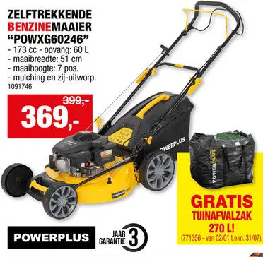 Promotie: Powerplus POWXG60246 benzine grasmaaier zelftrekkend 173cc 51cm