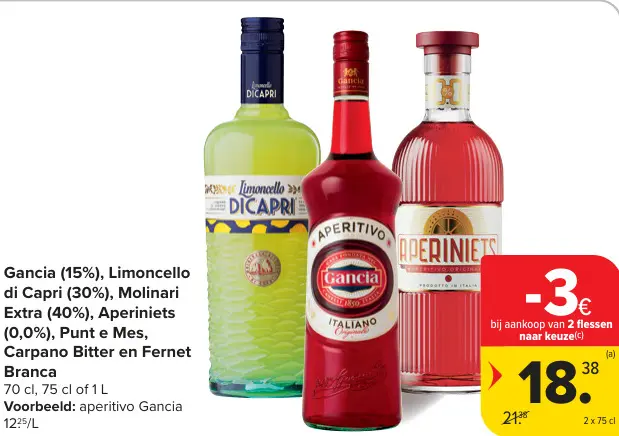 Promotie: Gancia, Limoncello di Capri, Molinari Extra, Aperiniets, Punt e Mes, Carpano Bitter en Fernet Branca