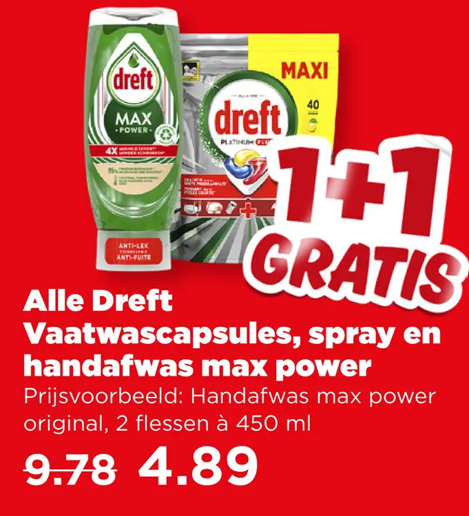 Aanbieding: Dreft Vaatwascapsules, spray en handafwas max power