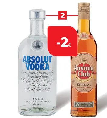 Offre: Vodka Absolut et rhum brun
