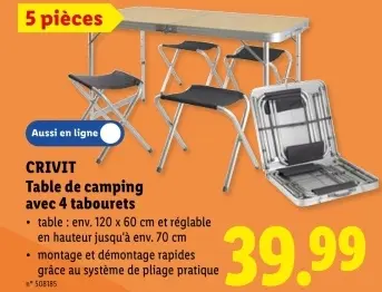 Offre: Table de camping avec 4 tabourets