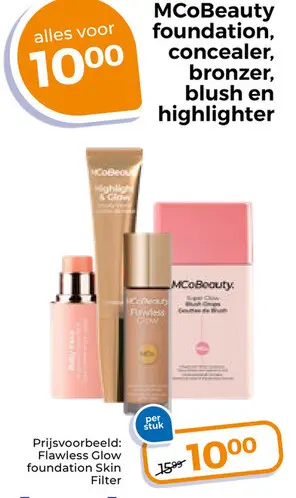 Aanbieding: MCoBeauty foundation, concealer, bronzer, blush en highlighter