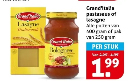 Aanbieding: Grand'Italia pastasaus of lasagne