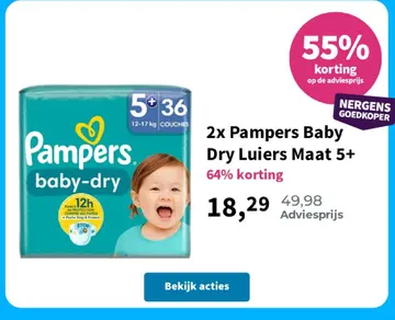 Aanbieding: 2x Pampers Baby Dry Luiers Maat 5+