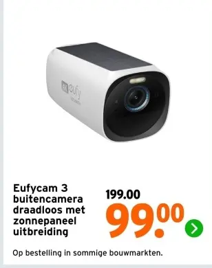 Aanbieding: Eufycam 3 buitencamera draadloos met zonnepaneel uitbreiding