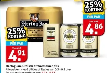 Aanbieding: Hertog Jan, Grolsch of Warsteiner pils