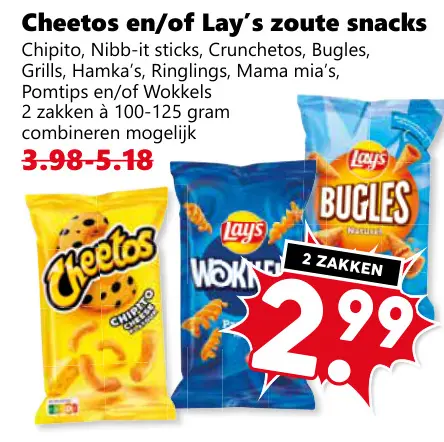 Aanbieding: Cheetos en/of Lay's zoute snacks