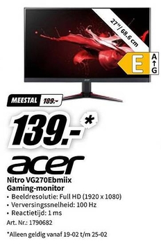 Aanbieding: acer Nitro VG270Ebmiix Gaming - monitor