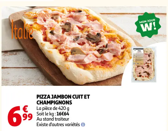 Offre: Pizza jambon cuit et champignons