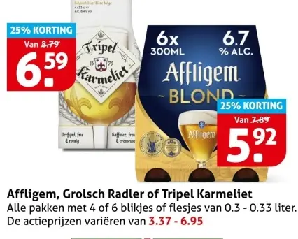 Aanbieding: Affligem, Grolsch Radler of Tripel Karmeliet